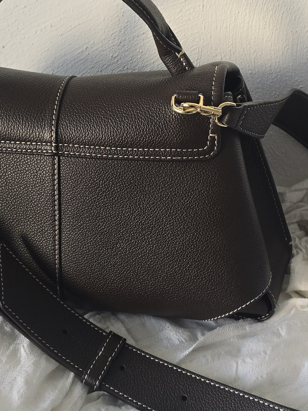 Polène Mokki Ebony Grained Leather Bag Purse - Picture 4 of 9